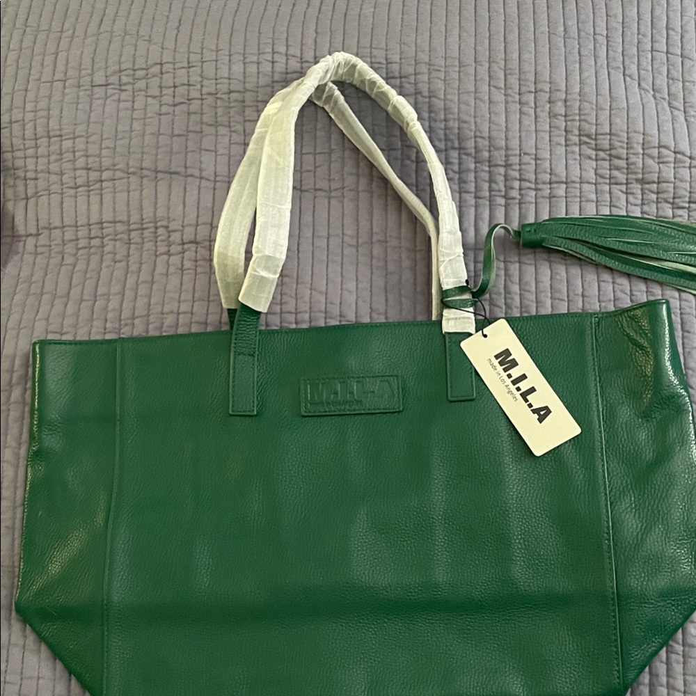 M.I.L.A Green Leather Tote Bag